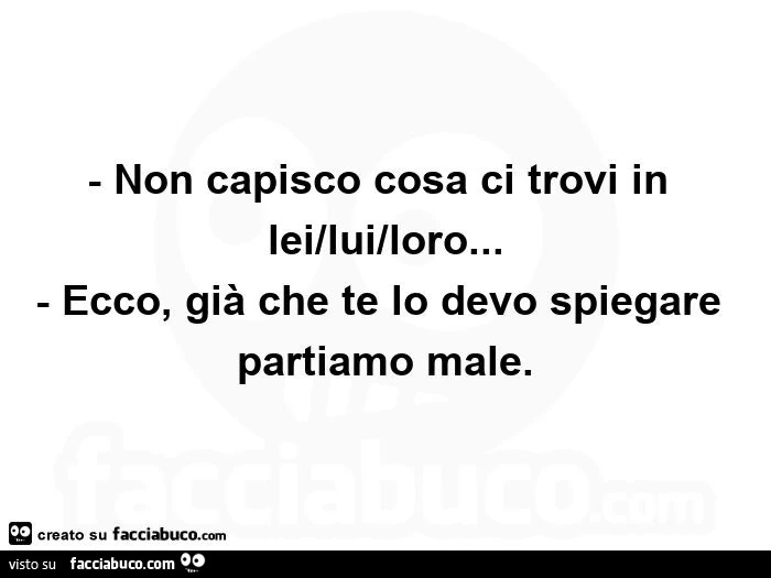 Non capisco cosa ci trovi in lei/lui/loro&hellip; - Ecco, già che te lo devo spiegare partiamo male
