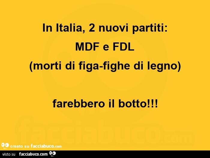 In italia, 2 nuovi partiti: mdf e fdl (morti di figa-fighe di legno) farebbero il botto