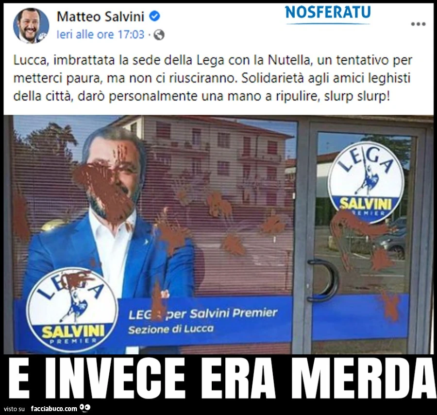 Imbrattata la sede della Lega con la Nutella