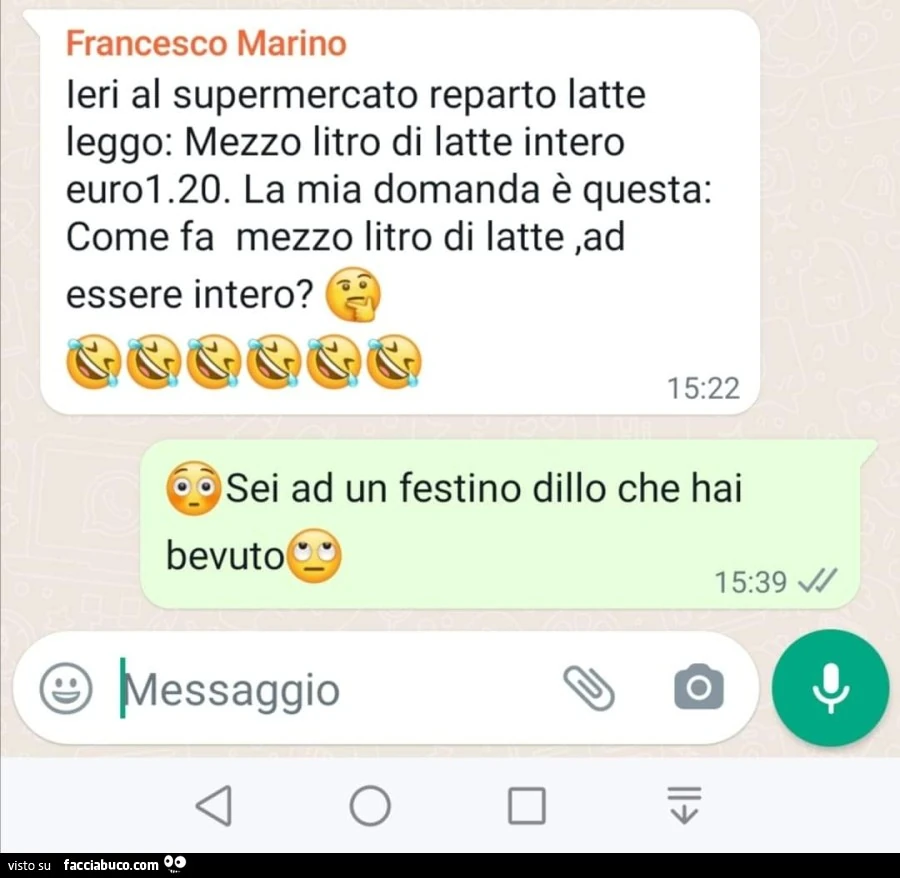 Ieri al supermercato reparto latte leggo: mezzo litro di latte intero. La mia domanda è questa: come fa mezzo litro di latte, ad essere intero?