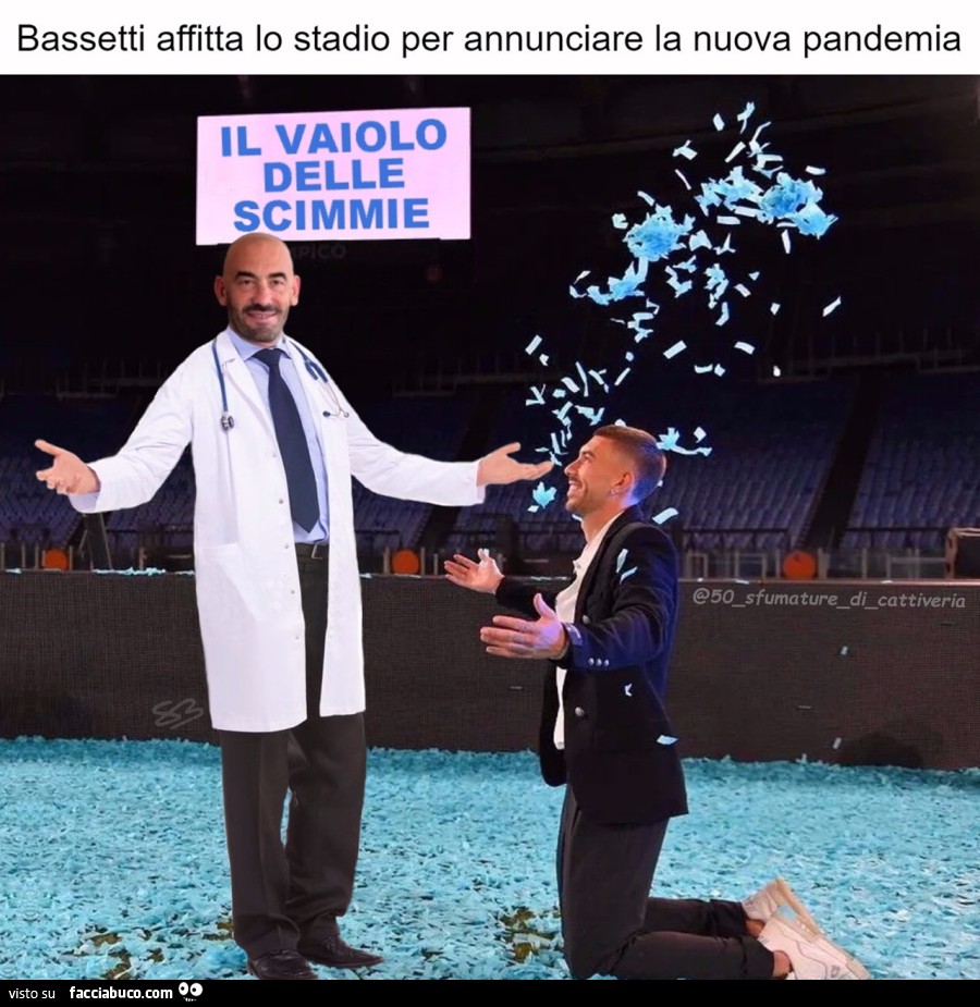 Bassetti affitta lo stadio per annunciare la nuova pandemia: il vaiolo delle scimmie