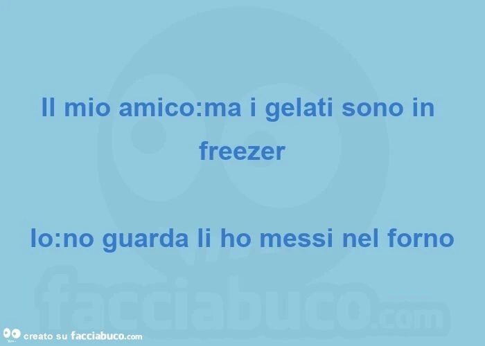 Il mio amico: ma i gelati sono in freezer io: no guarda li ho messi nel forno