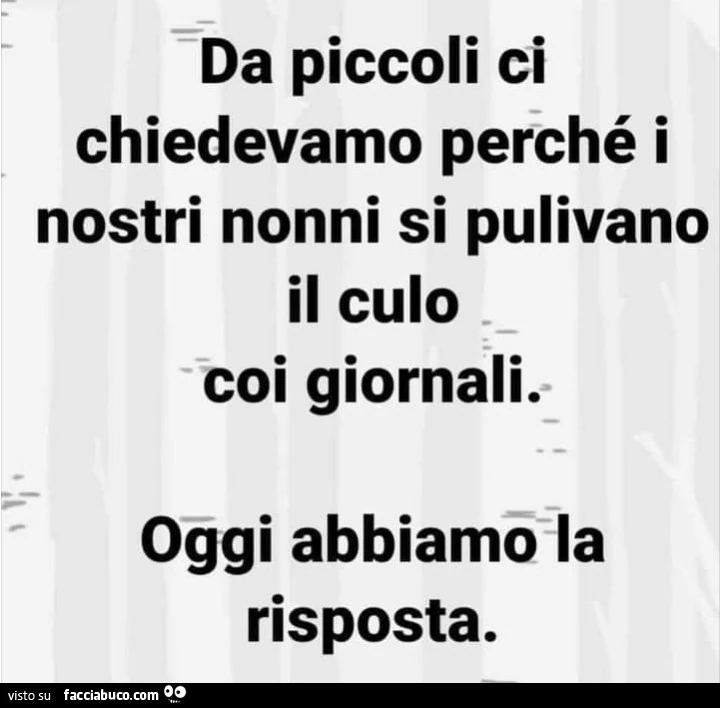 Da piccoli ci chiedevamo perché i nostri nonni si pulivano il culo coi giornali. Oggi abbiamo la risposta