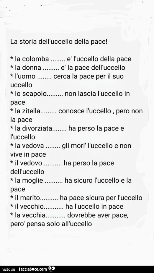 La storia dell'uccello della pace! la colomba… è l'uccello della pace. la donna è la pace dell'uccello
