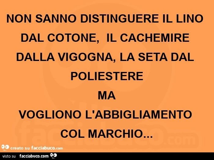 Non sanno distinguere il lino dal cotone, il cachemire dalla vigogna, la seta dal poliestere ma vogliono l'abbigliamento col marchio