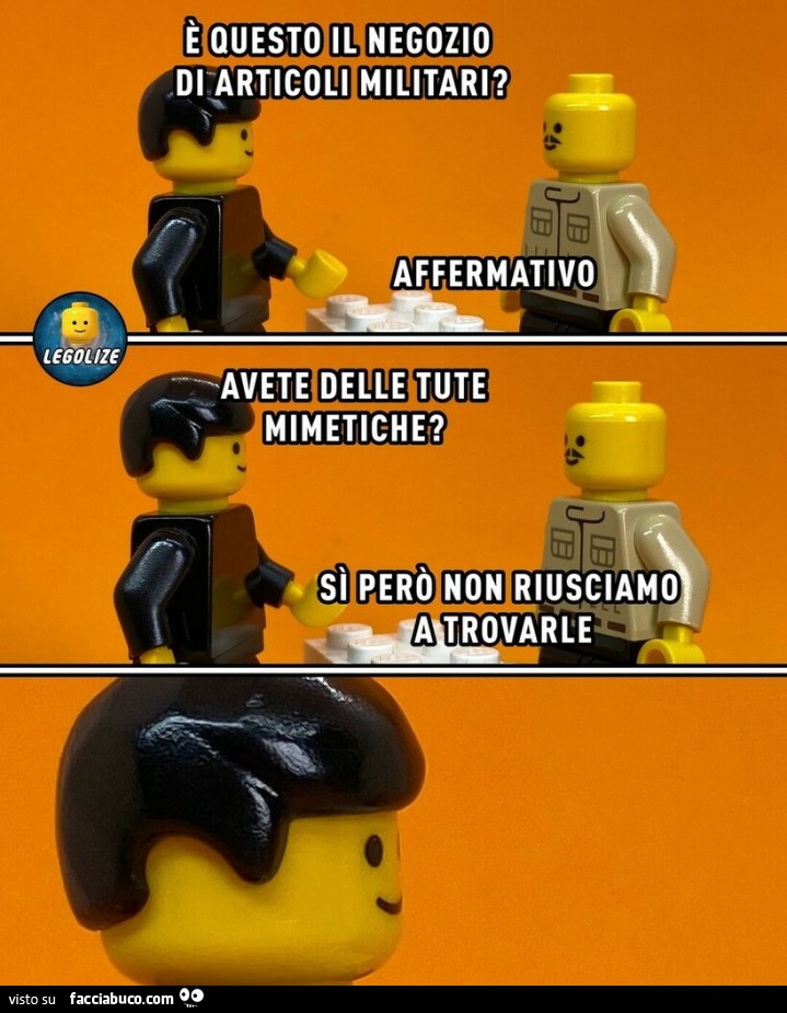 È questo il negozio di articoli militari!? affermativo. avete delle tute mimetiche? sì però non riusciamo a trovarle