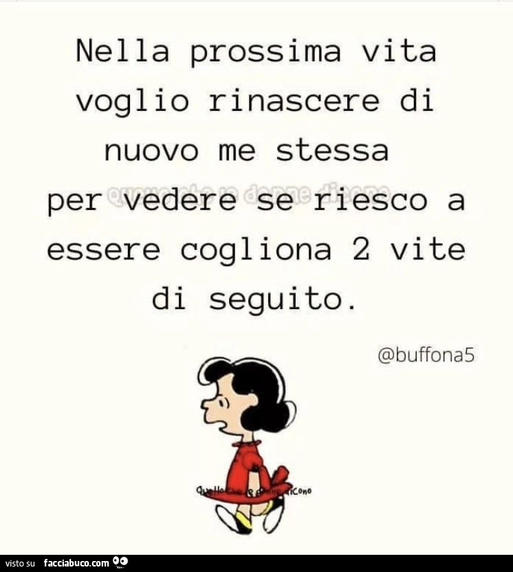 Nella prossima vita voglio rinascere di nuovo me stessa per vedere se riesco a essere cogliona 2 vite di seguito