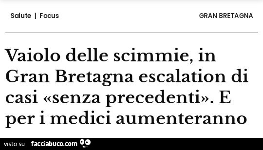 Vaiolo delle scimmie, in gran bretagna escalation di casi senza precedenti. e per i medici aumenteranno