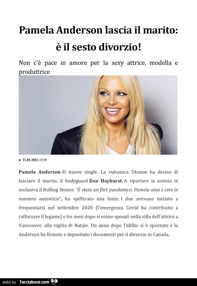 Pamela anderson lascia il marito: รจ il sesto divorzio