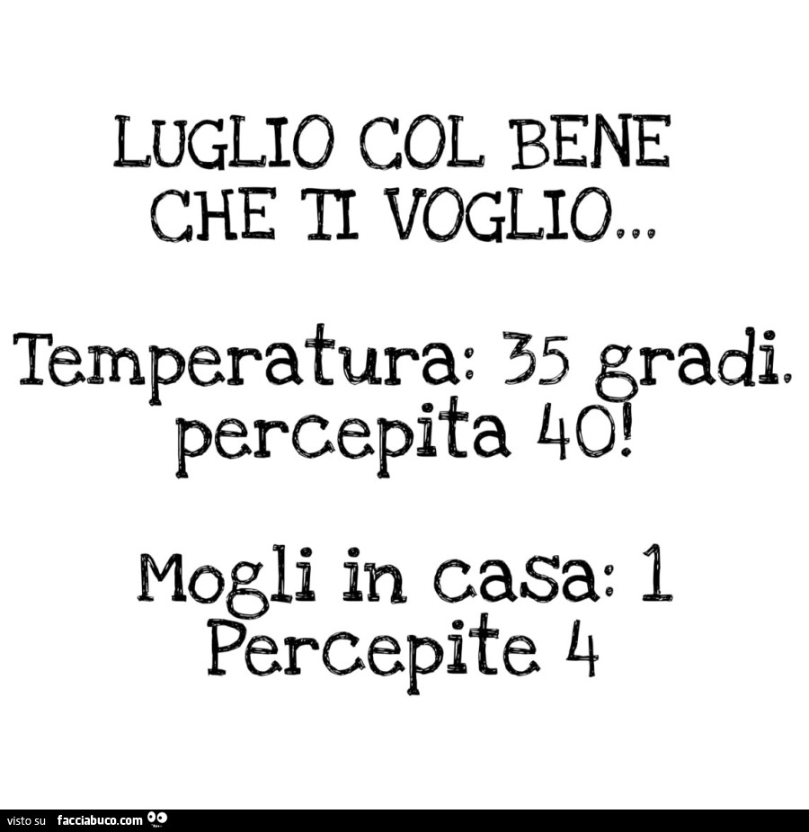 Luglio col bene che ti voglio… temperatura: 35 gradi, Percepita 40. Mogli…  condiviso da FarangTao - Facciabuco.com