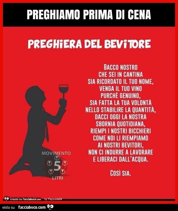 Preghiamo prima di cena. Preghiera del bevitore