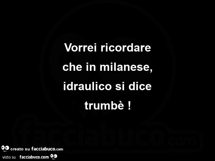 Vorrei ricordare che in milanese, idraulico si dice trumbè