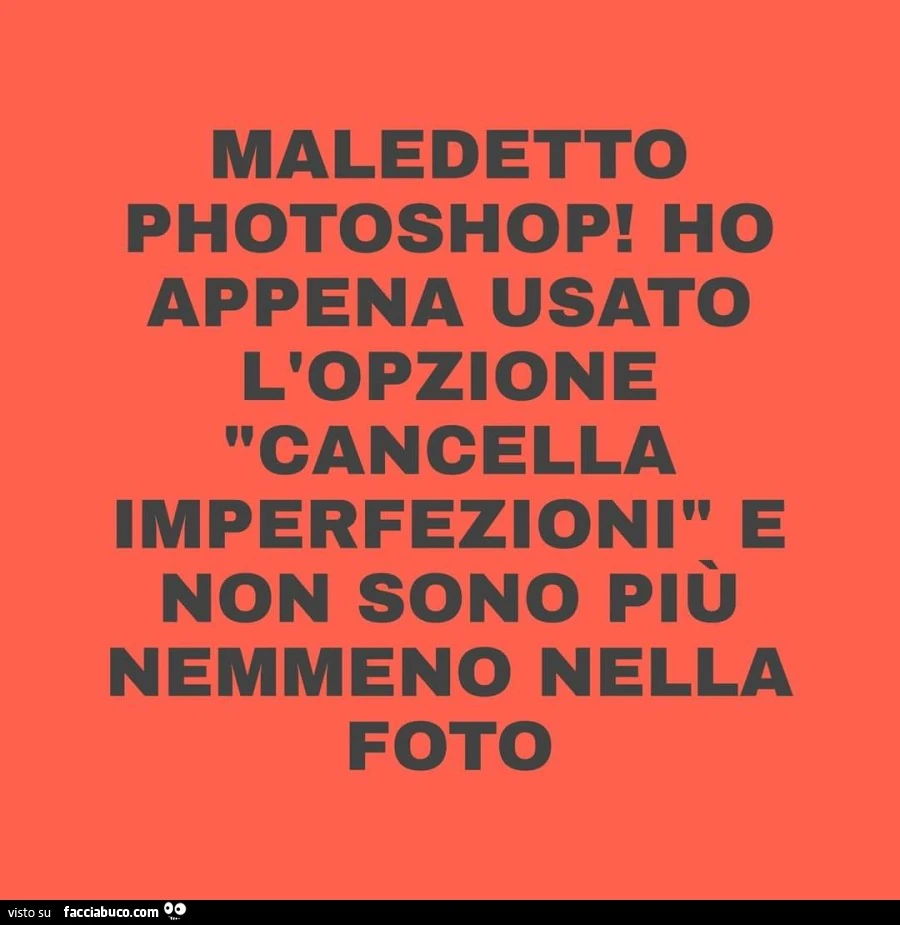 Maledetto photoshop! Ho appena usato l'opzione cancella imperfezioni e non sono più nemmeno nella foto