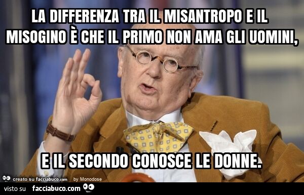 La differenza tra il misantropo e il misogino è che il primo non ama gli uomini, e il secondo conosce le donne
