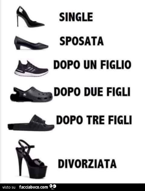 Scarpe Single sposata dopo un figlio due figli tre figli divorziata