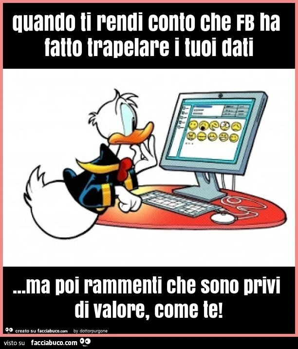 Quando ti rendi conto che fb ha fatto trapelare i tuoi dati&hellip; ma poi rammenti che sono privi di valore, come te