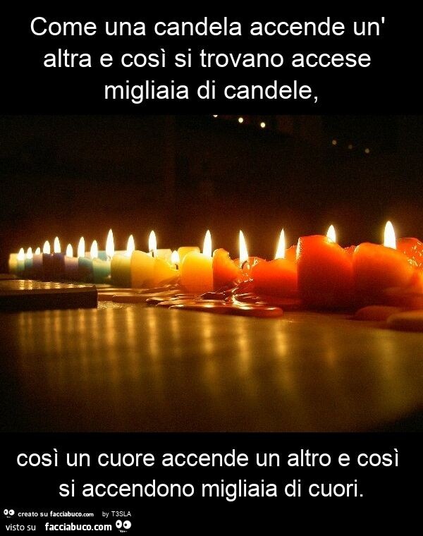 Come una candela accende un' altra e così si trovano accese migliaia di candele, così un cuore accende un altro e così si accendono migliaia di cuori