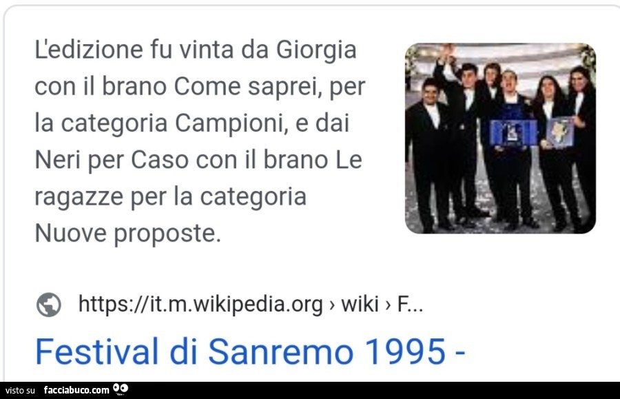 L'edizione fu vinta da giorgia con il brano come saprei, per la categoria campioni, e dai neri per caso con il brano le ragazze per la categoria nuove proposte