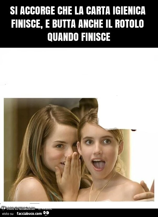 Si accorge che la carta igienica finisce, e butta anche il rotolo quando finisce