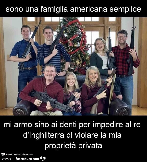 Sono una famiglia americana semplice mi armo sino ai denti per impedire al re d'inghilterra di violare la mia proprietà privata
