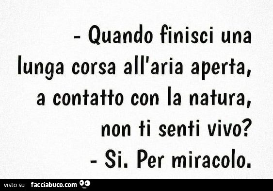 Quando finisci una lunga corsa all'aria aperta, a contatto con la natura, non fi senti vivo? Si. Per miracolo