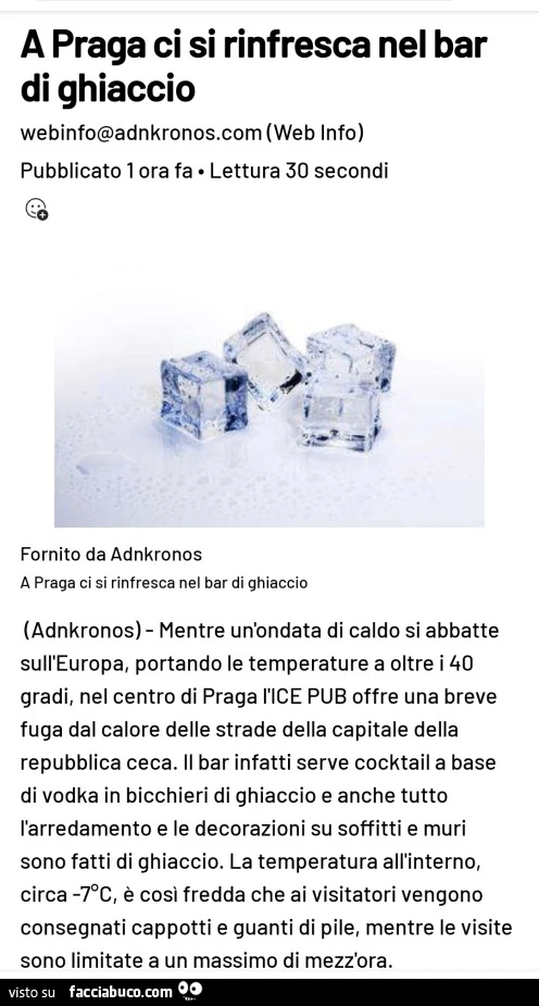 A praga ci si rinfresca nel bar di ghiaccio